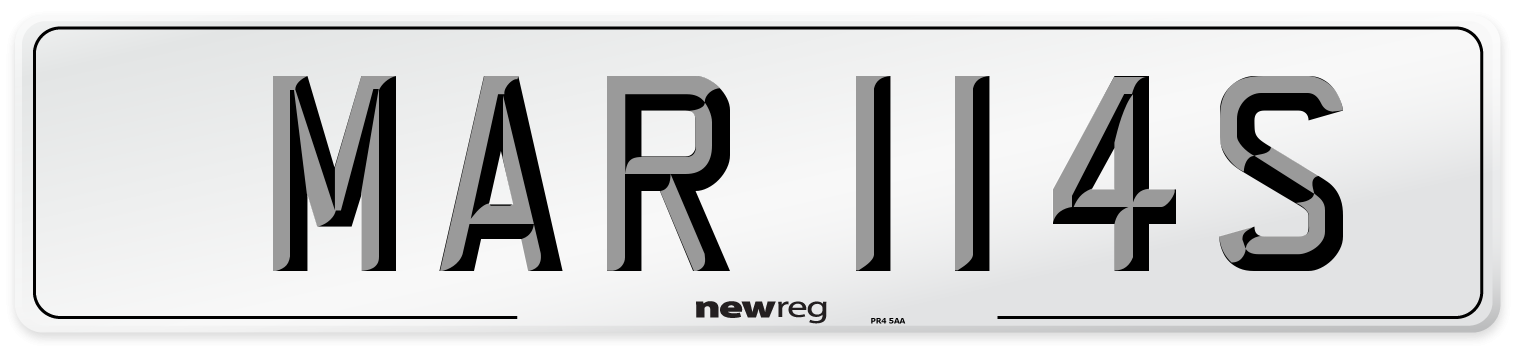 MAR 114S Number Plate from New Reg